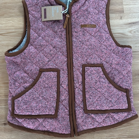 Simply Southern Women's Pink Brown Trimmed Outerwear Vest Small New Puffer - Picture 2 of 7
